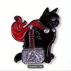 Black Cat Dressed as Thor Enamel Metal Pin